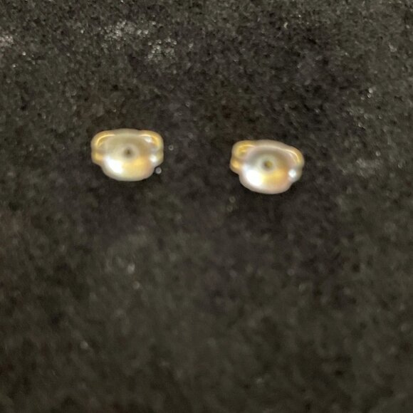 Gold Tone Fleur De Lis Stud Dangling Circle with Small Pearl in Center Earrings - Picture 5 of 9